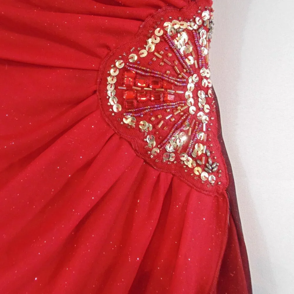 Teeze Me Womens Strapless Dress H258433 High Low Asymmetrical Beaded Red Size 7 - Picture 2 of 5